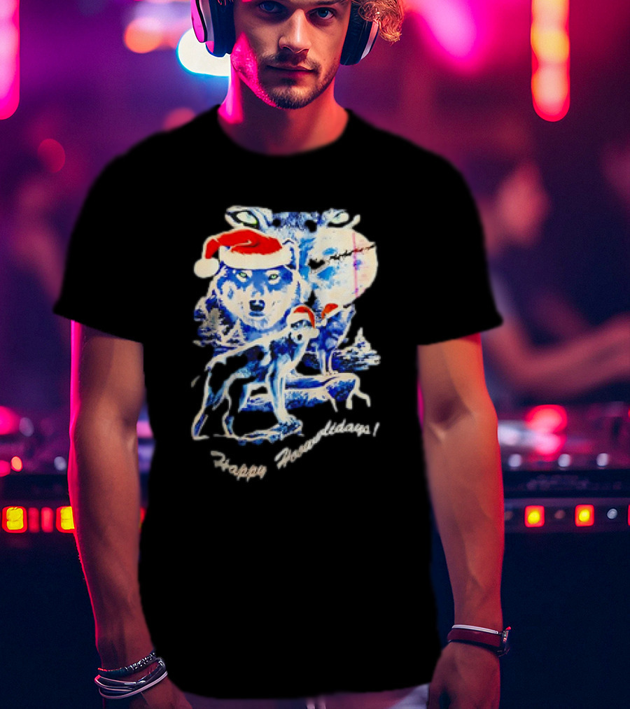 Happy Howlidays Wolves Santa Hats Christmas T-Shirt