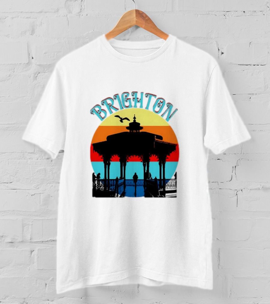 Brighton Bandstand Silhouette At Sunset With Seagulls T-Shirt