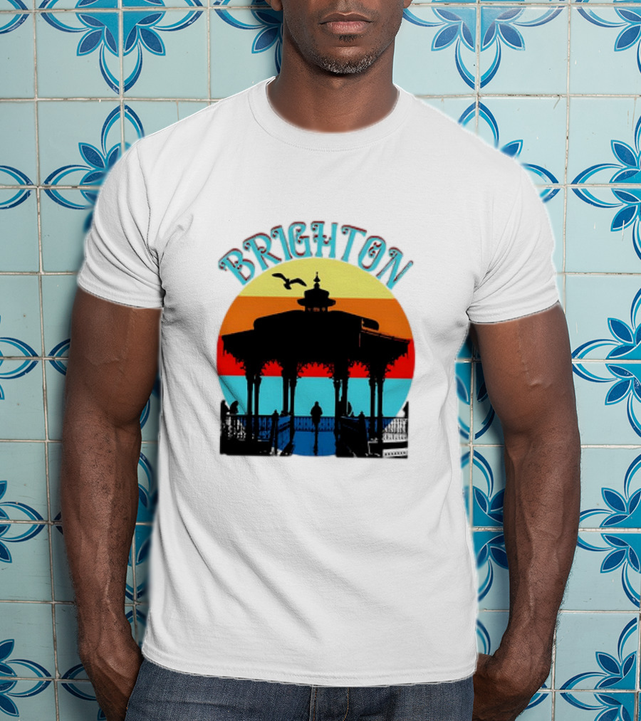 Brighton Bandstand Silhouette At Sunset With Seagulls T-Shirt