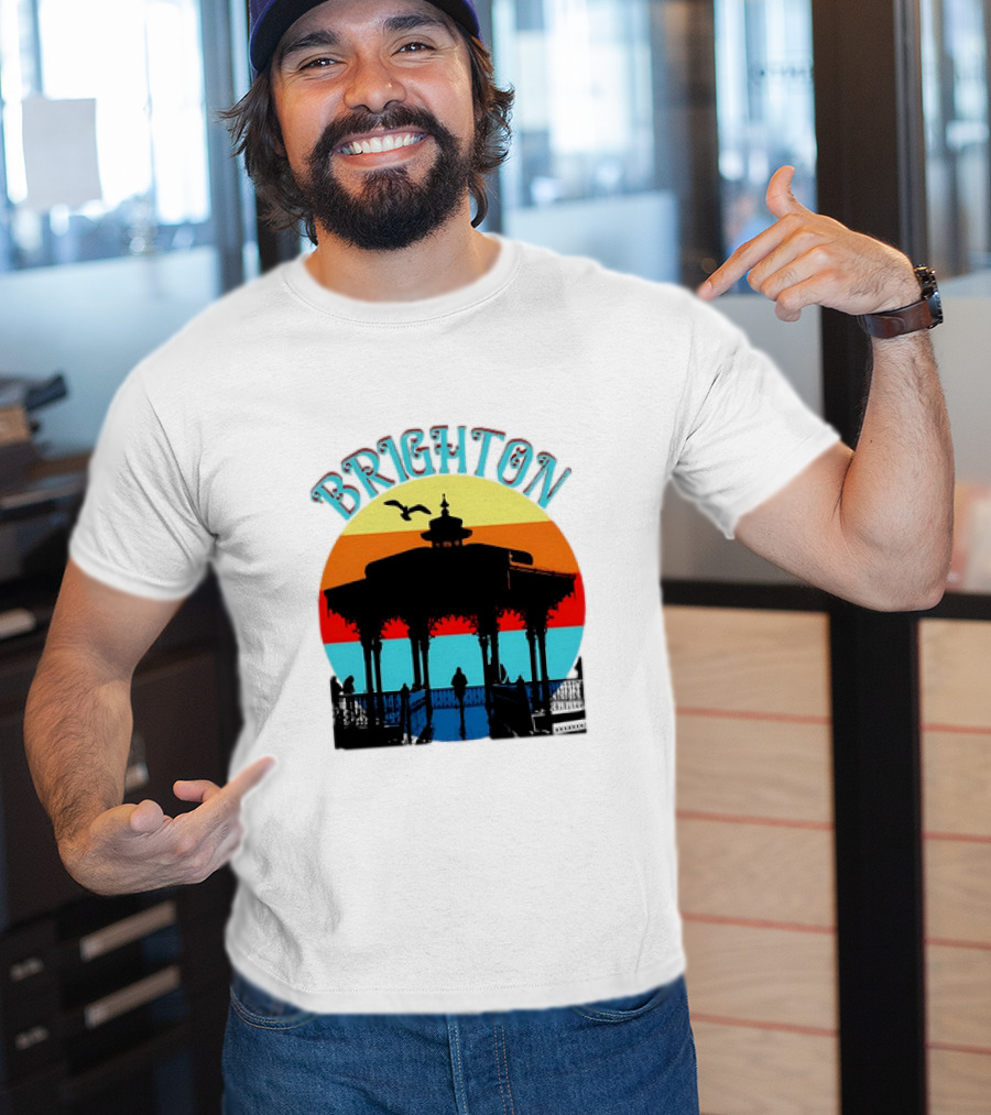 Brighton Bandstand Silhouette At Sunset With Seagulls T-Shirt