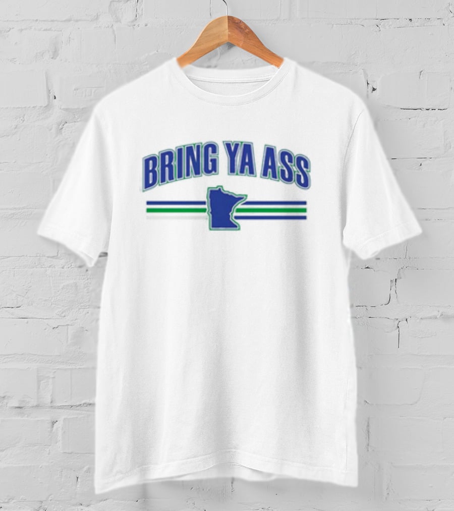 Bring Ya Ass Team Minnesota Outline Хоккейный поиск – Green Blue Stripes T-Shirt