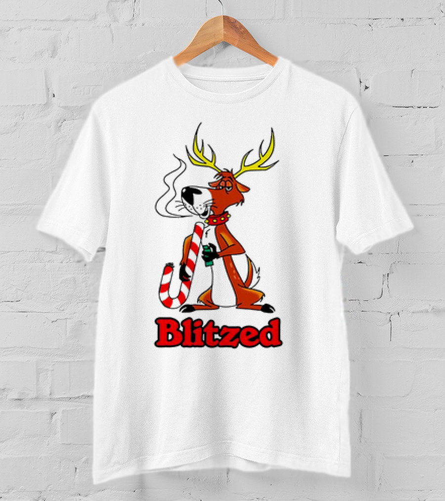 Blitzed Reindeer With Candy Cane And Holiday Cheer T-Shirt