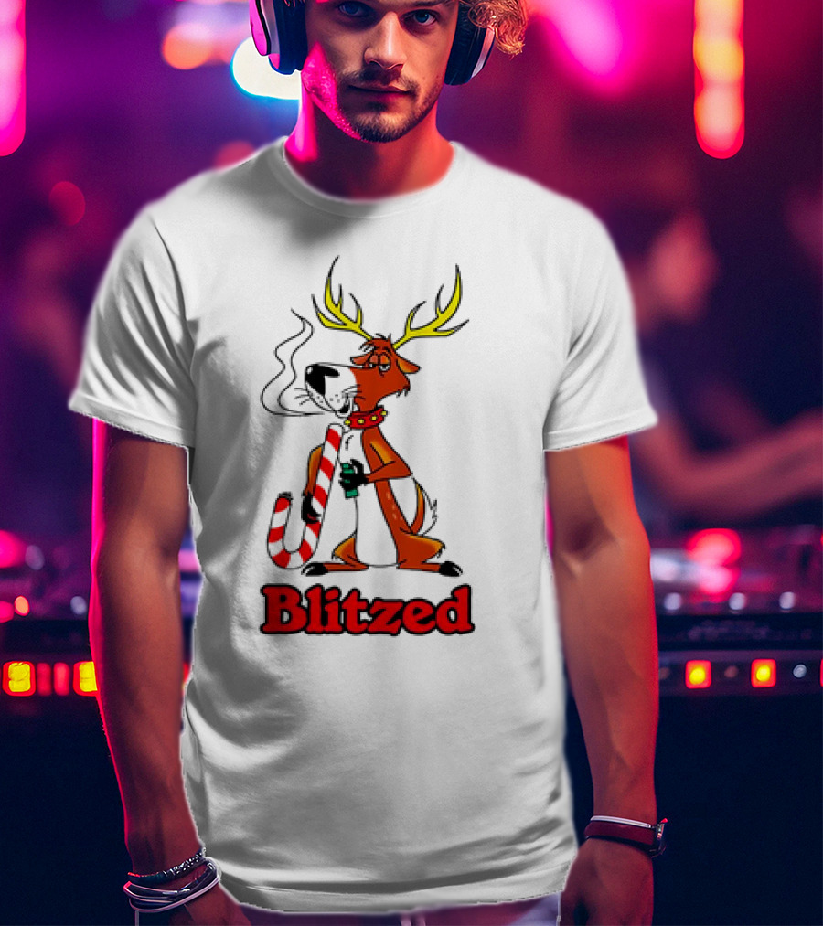 Blitzed Reindeer With Candy Cane And Holiday Cheer T-Shirt