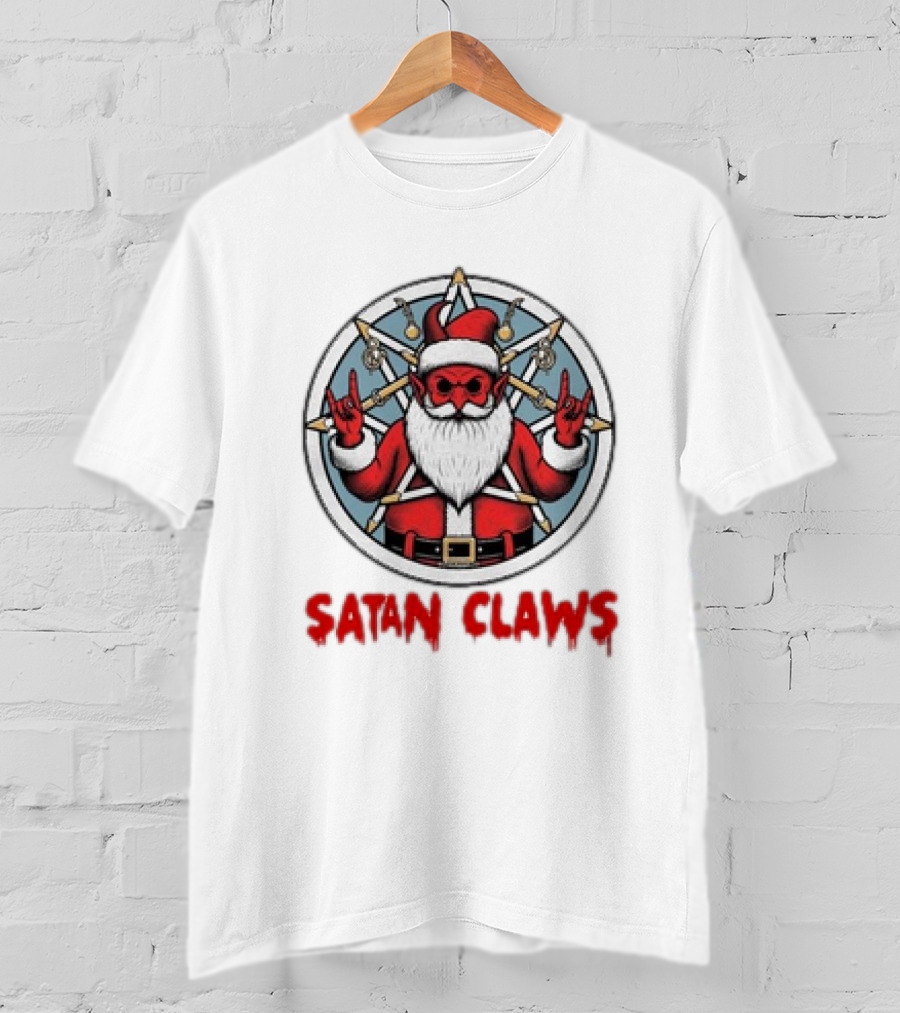 Satan Claws Christmas Pentagram Santa Rock Gesture T-Shirt