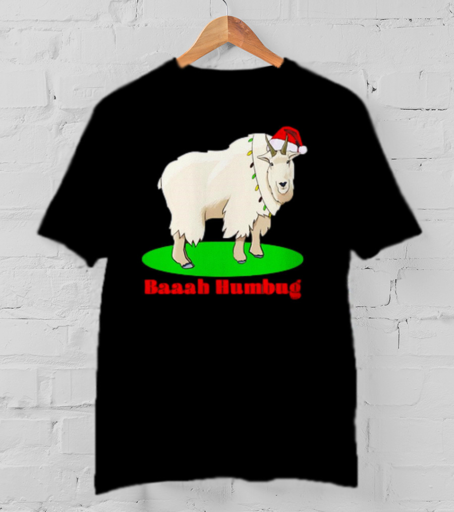 Baaah Humbug Goat With Santa Hat Holiday Lights T-Shirt
