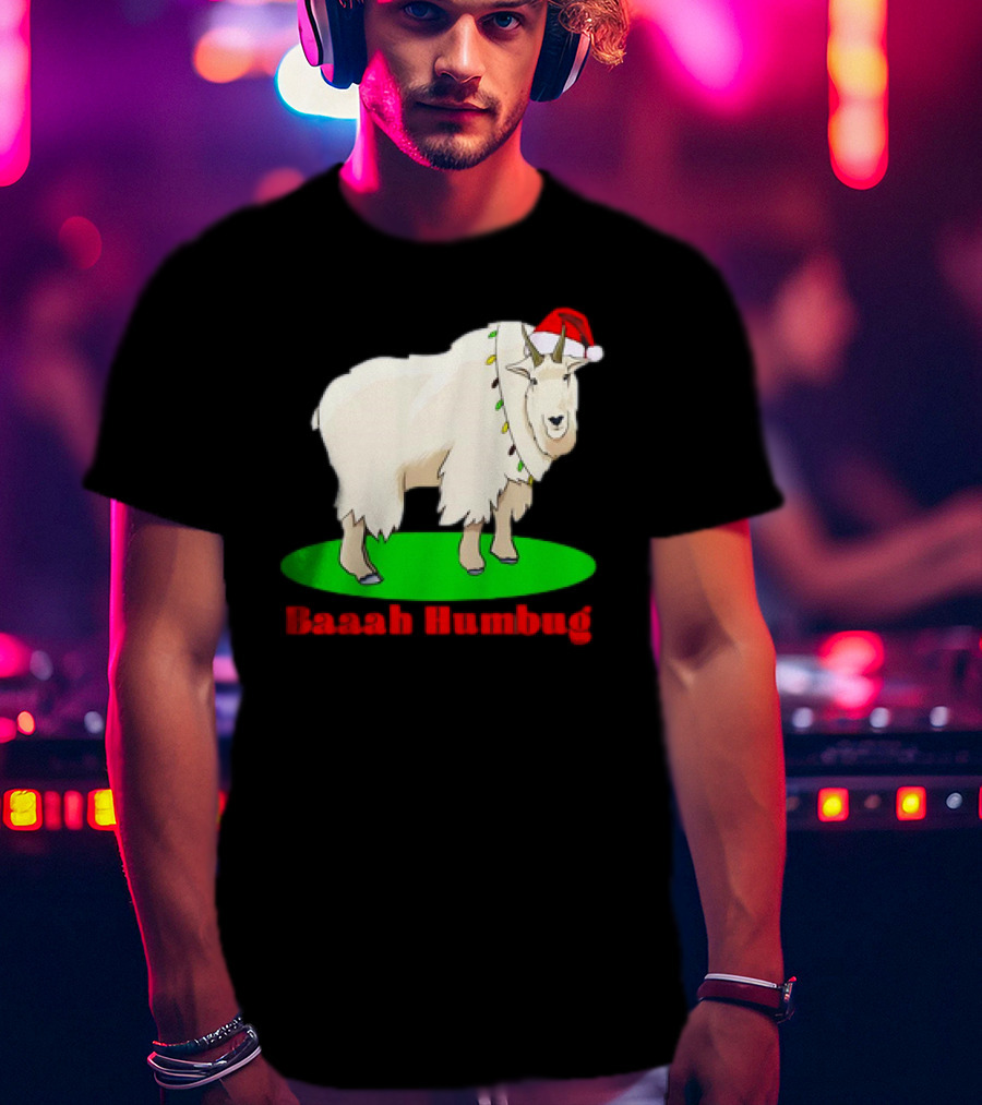 Baaah Humbug Goat With Santa Hat Holiday Lights T-Shirt