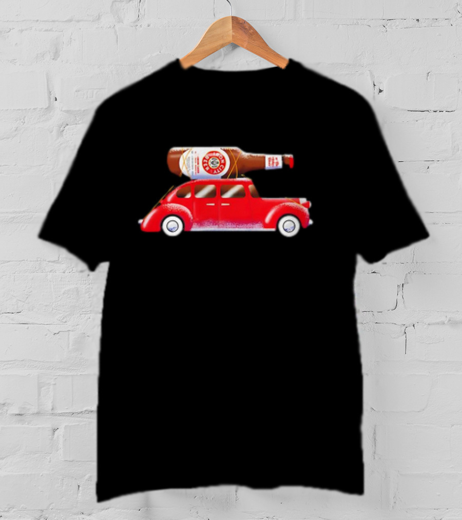 Iron City Beer Bottle On Red Vintage Car Holiday T-Shirt