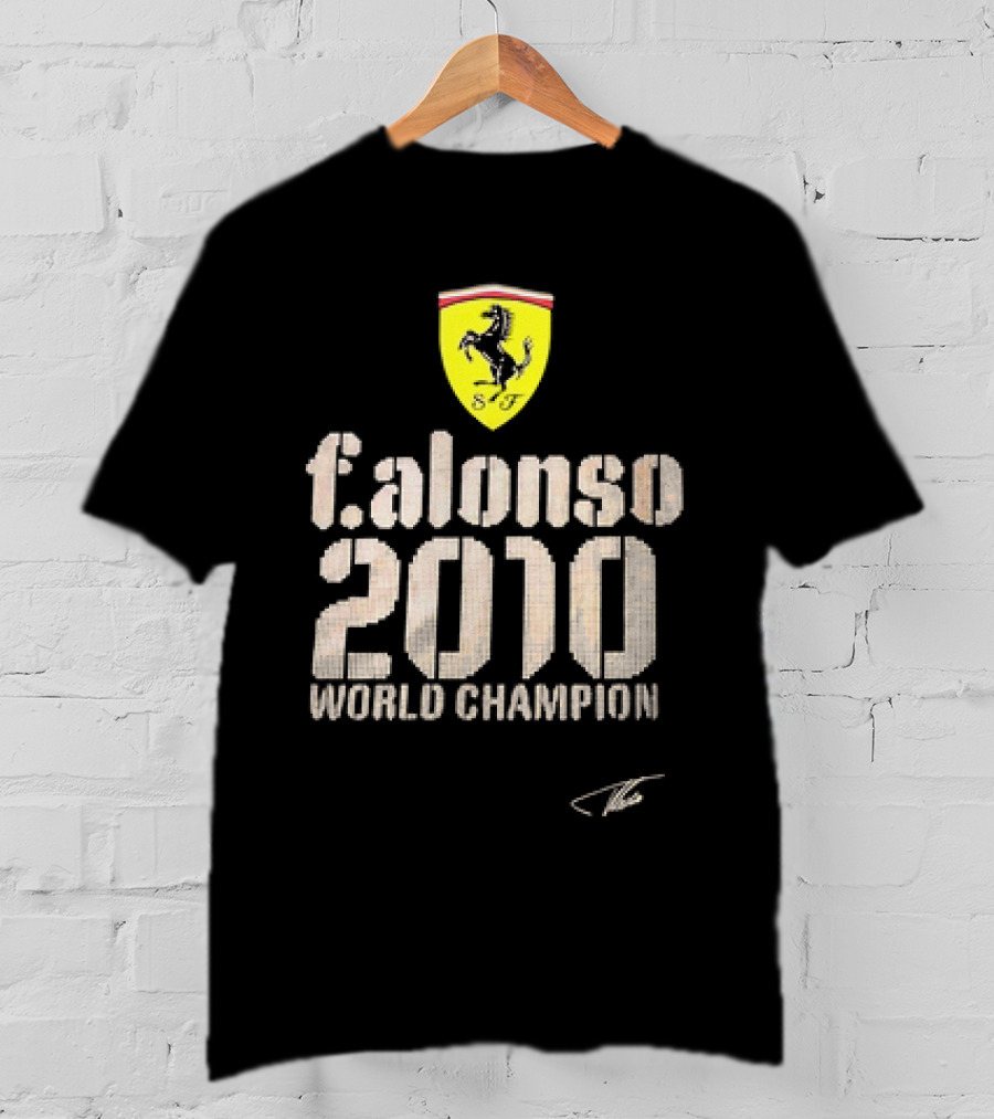 Ferrari F Alonso 2010 World Champion Vintage Logo Yellow Horse Badge T-Shirt