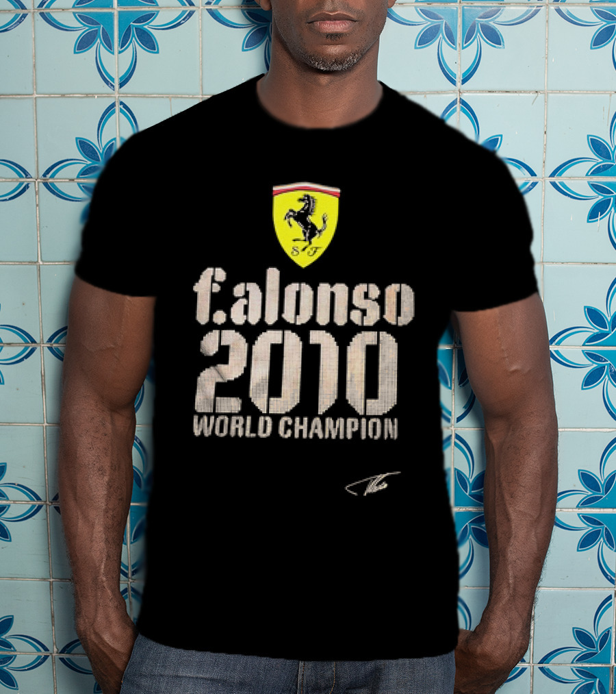 Ferrari F Alonso 2010 World Champion Vintage Logo Yellow Horse Badge T-Shirt