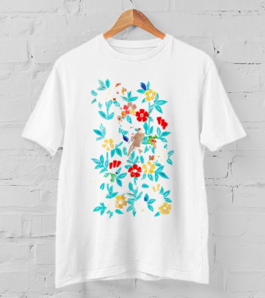 Fowl And Flower Vintage Pattern Print T-Shirt