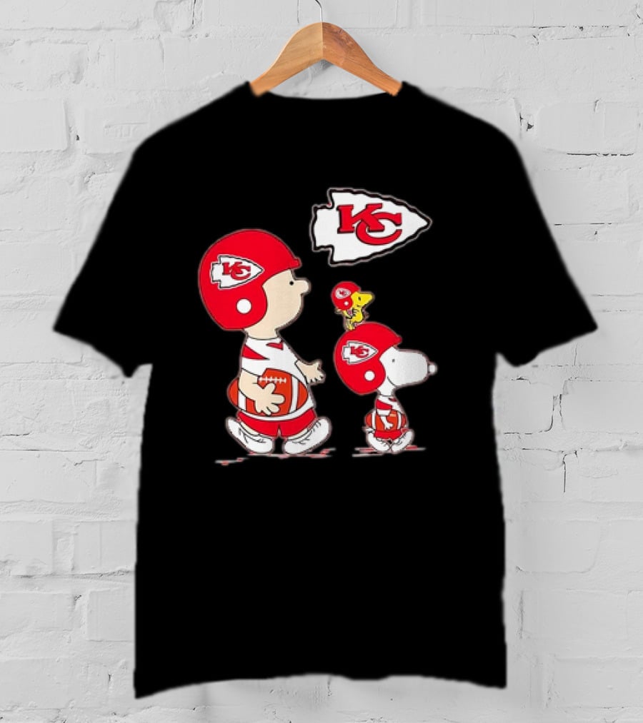 Peanuts Characters In Kansas City Chiefs Football Gear With KC T-Shirt