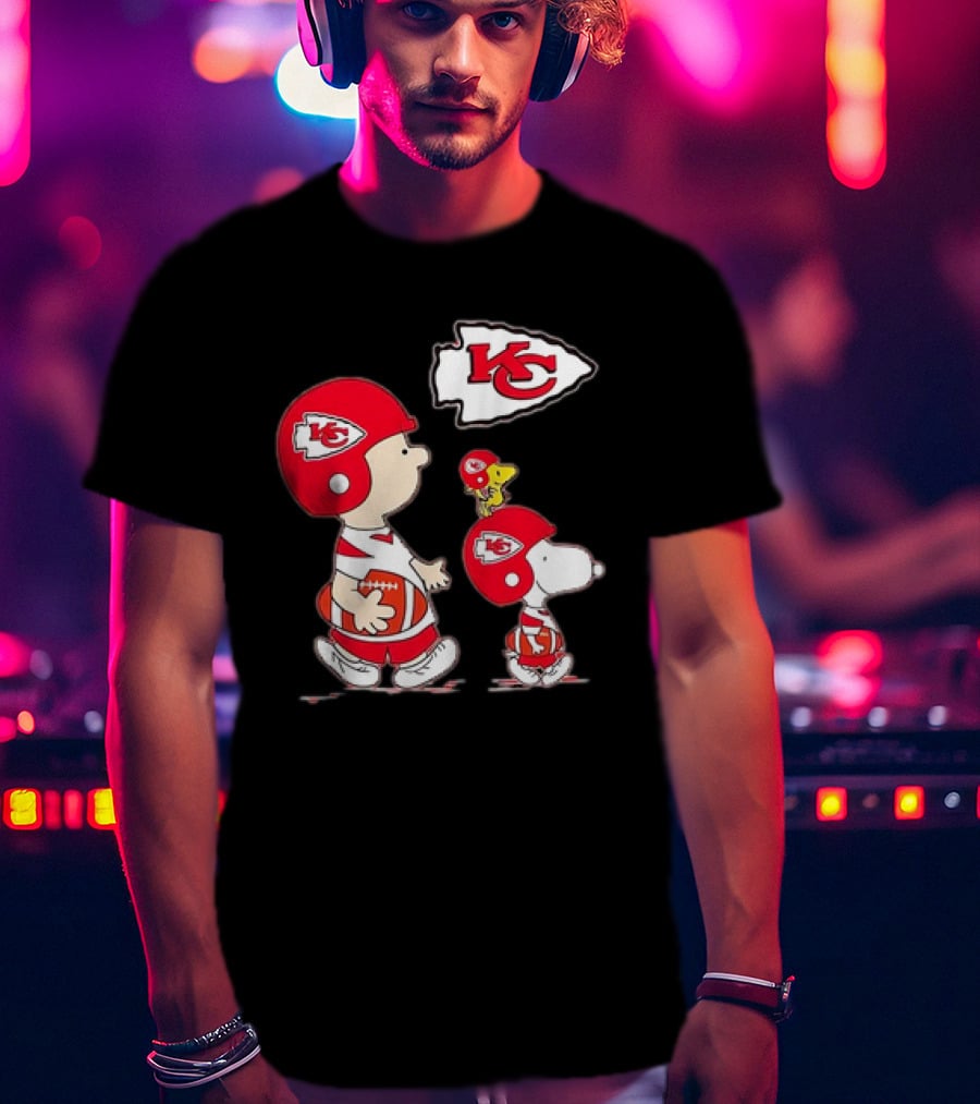 Peanuts Characters In Kansas City Chiefs Football Gear With KC T-Shirt