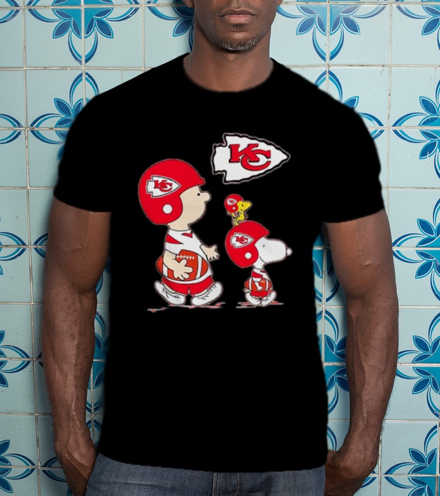 Peanuts Characters In Kansas City Chiefs Football Gear With KC T-Shirt