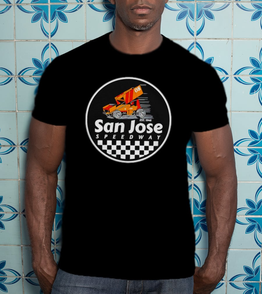 San Jose Speedway Est. 1946 Checkered Orange Racing Car 08 T-Shirt