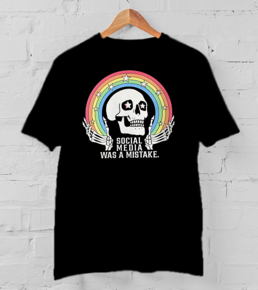 Skull Social Media Was A Mistake Rainbow Retro Stars T-Shirt