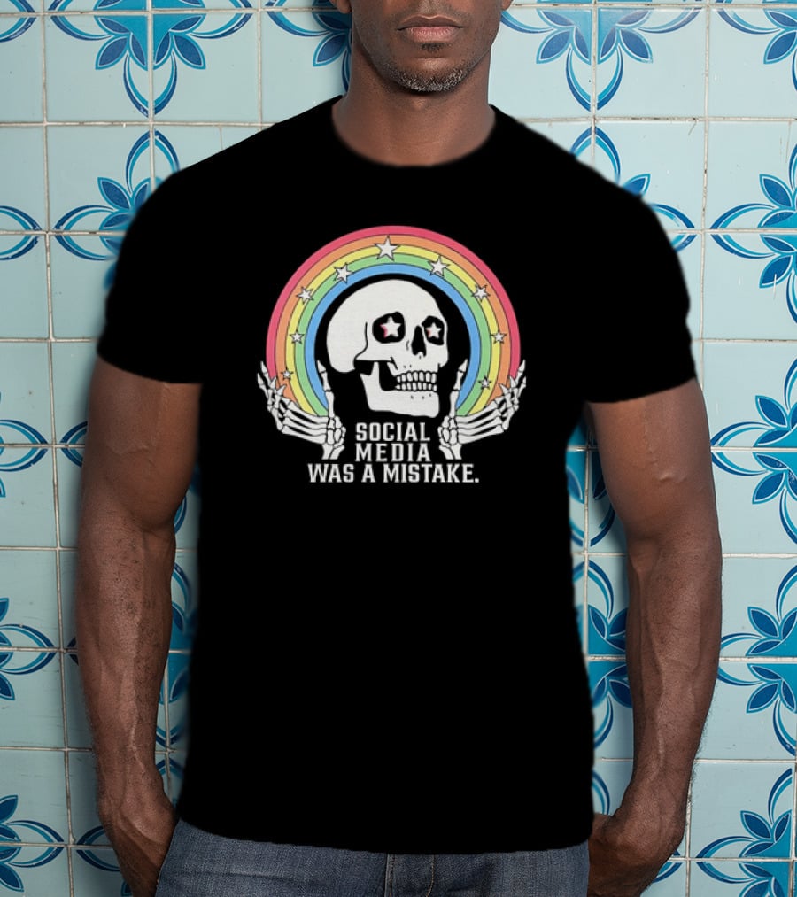 Skull Social Media Was A Mistake Rainbow Retro Stars T-Shirt