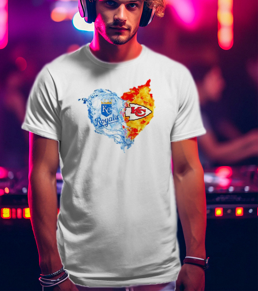 Kansas City Royals KC Chiefs Heart Water Fire T-Shirt