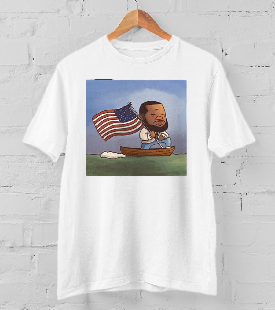LeBron James LeCaptain America Cartoon Rowing With Flag T-Shirt