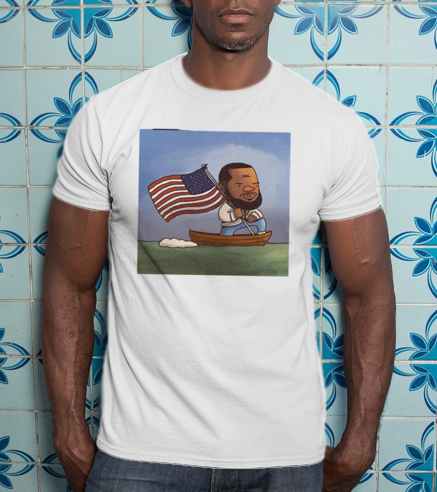 LeBron James LeCaptain America Cartoon Rowing With Flag T-Shirt