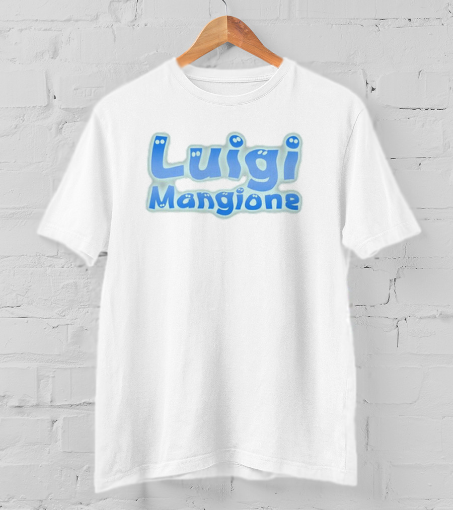 Luigi Mangione Blue Text With Eyes T-Shirt
