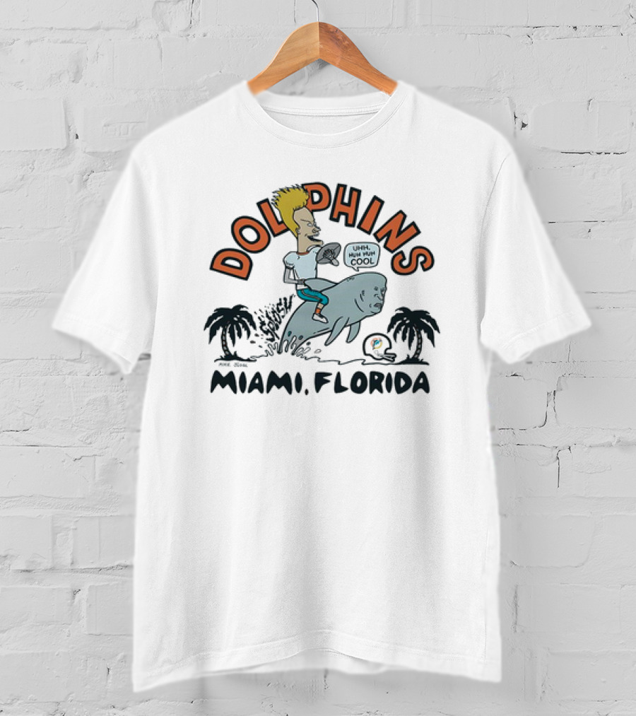 Beavis And Butt-Head Riding Dolphin Miami Florida Dolphins Uhh Huh Huh Cool T-Shirt