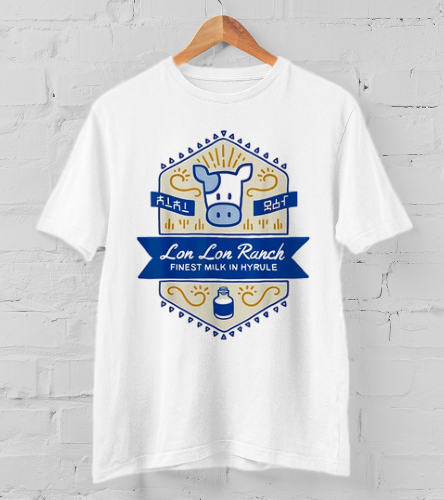 Lon Lon Ranch Cow Emblem Finest Milk In Hyrule Badge Hylian Text T-Shirt