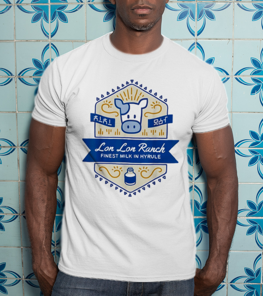 Lon Lon Ranch Cow Emblem Finest Milk In Hyrule Badge Hylian Text T-Shirt