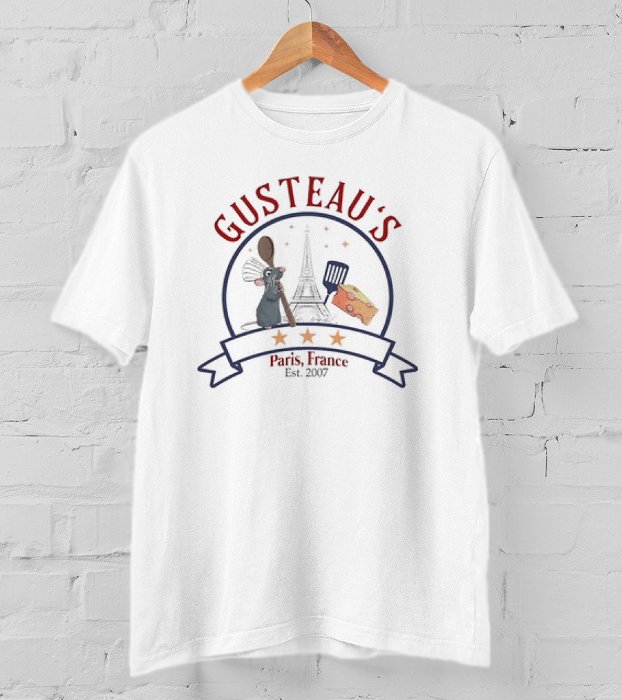 Gusteau’s Paris France Est 2007 Eiffel Tower Rat And Cheese Cooking Spoon T-Shirt