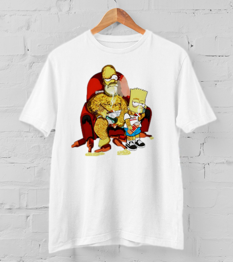 Homer Simpson Bart Simpson Gangster Smoking Money Sitting Chair T-Shirt
