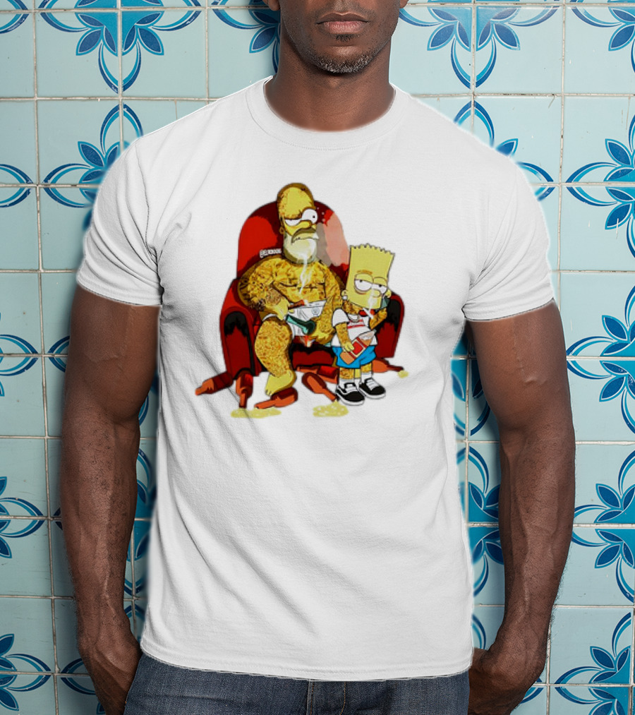 Homer Simpson Bart Simpson Gangster Smoking Money Sitting Chair T-Shirt