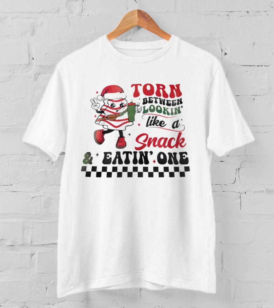 Torn Between Lookin’ Like A Snack And Eatin’ One Christmas Santa Checkered T-Shirt