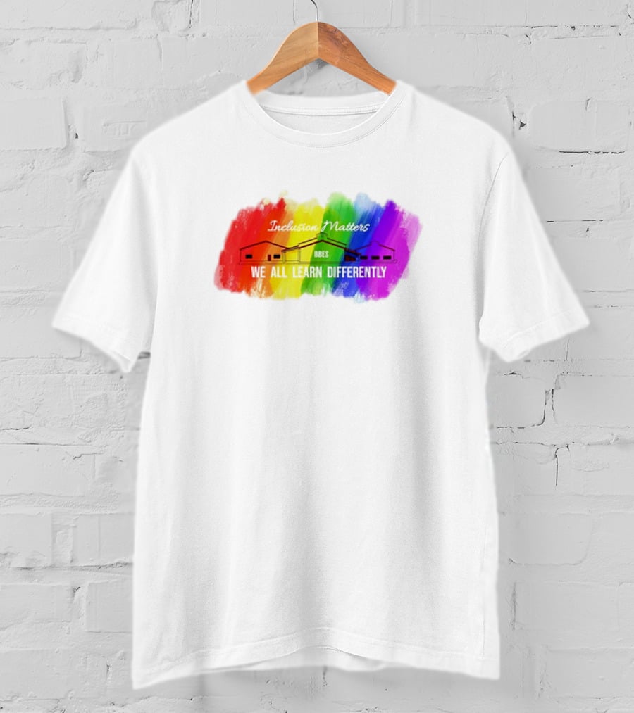 Inclusion Matters BBES We All Learn Differently Rainbow Brushstroke Background T-Shirt