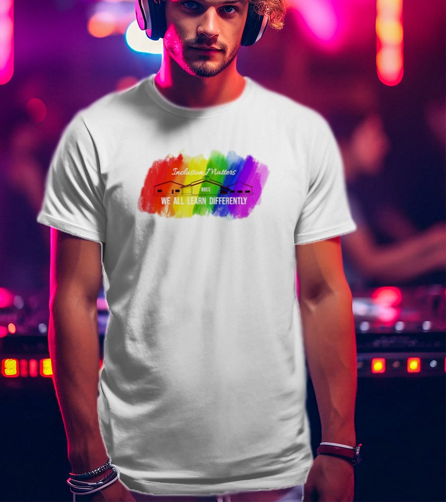 Inclusion Matters BBES We All Learn Differently Rainbow Brushstroke Background T-Shirt