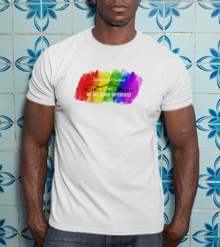 Inclusion Matters BBES We All Learn Differently Rainbow Brushstroke Background T-Shirt