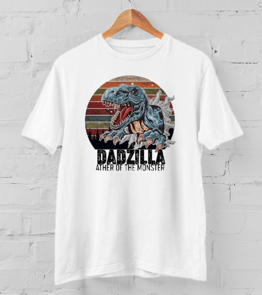 Dadzilla Ather Of The Monster Vintage Dinosaur Retro Stripes T-Shirt