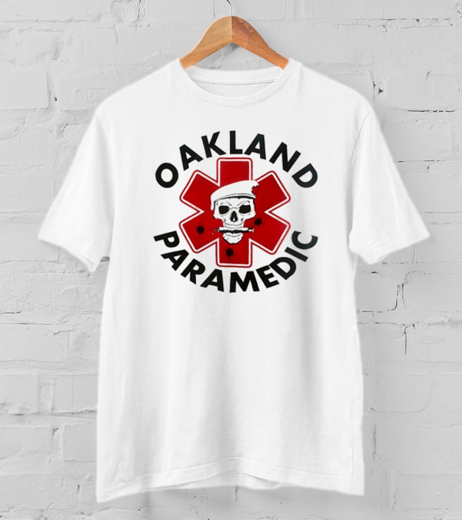 Oakland Paramedic Skull With Santa Hat And Red Cross T-Shirt
