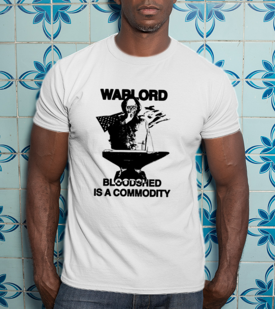 Warlord Bloodshed Is A Commodity Grim Reaper Anvil American Flag T-Shirt