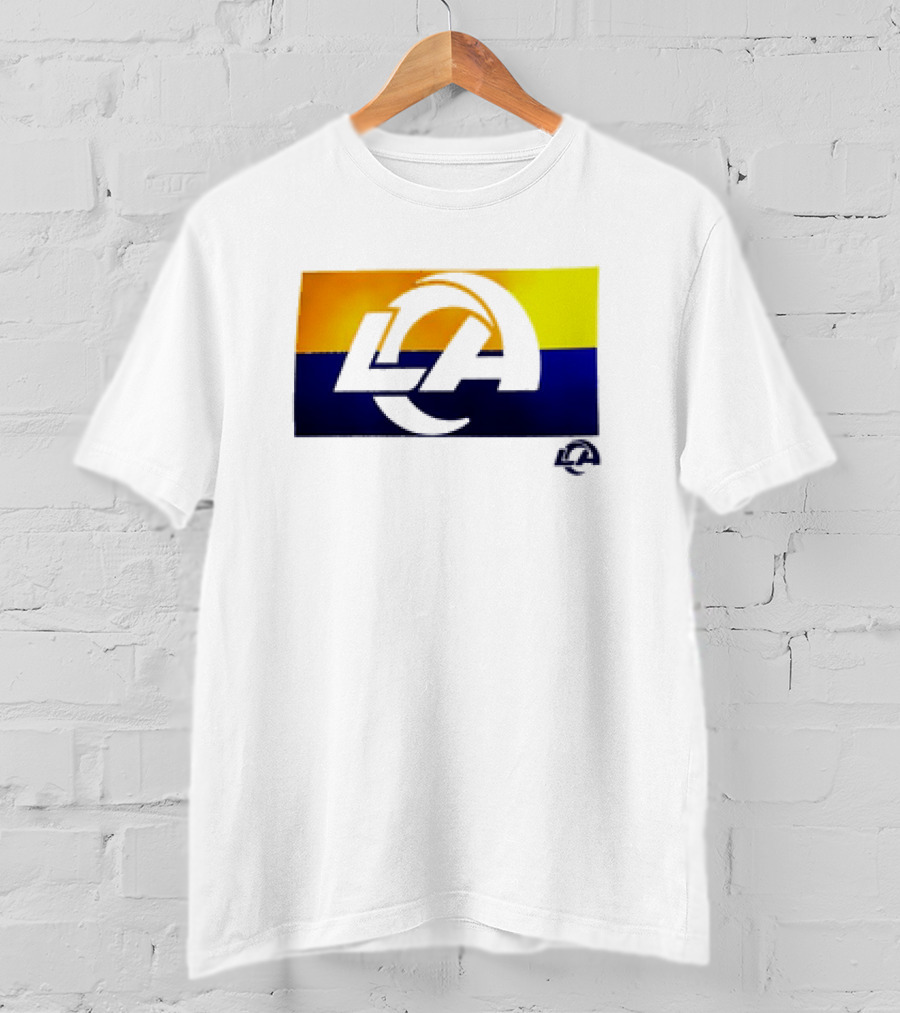 Los Angeles Rams LA Tri-Blend Heather Gray Square Off Yellow Blue T-Shirt