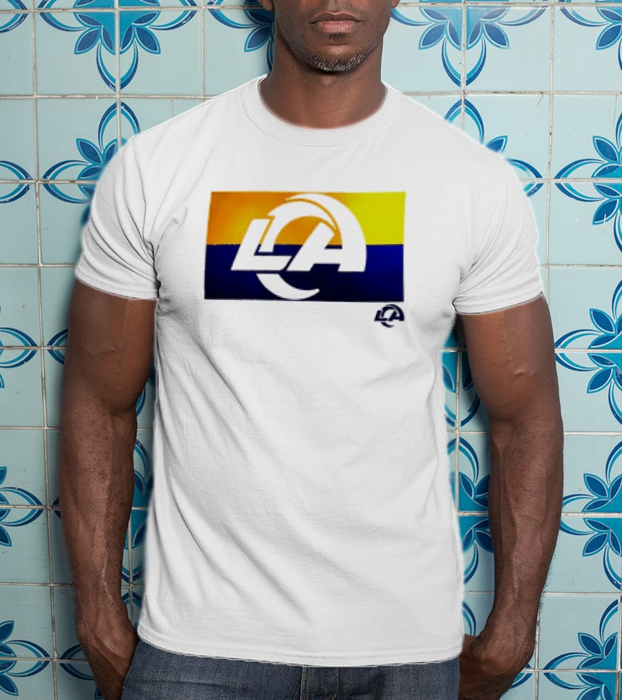 Los Angeles Rams LA Tri-Blend Heather Gray Square Off Yellow Blue T-Shirt