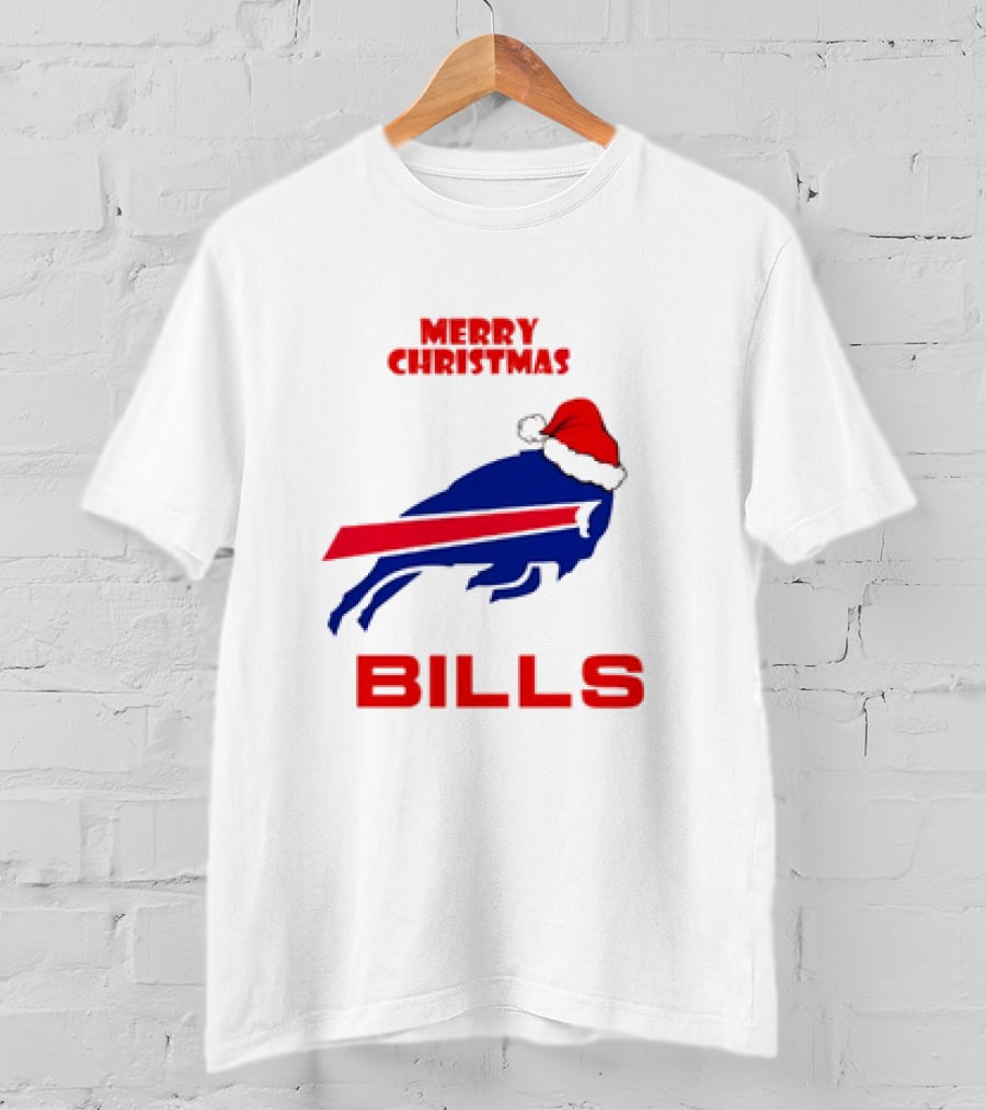 Merry Christmas Bills Santa Hat Logo Football Fan Gear T-Shirt
