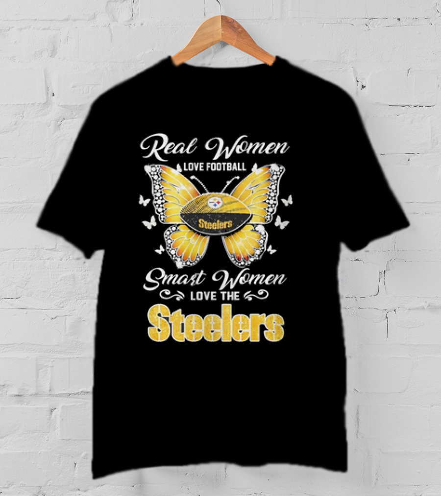 Real Women Love Football Smart Women Love The Steelers Football Butterfly T-Shirt