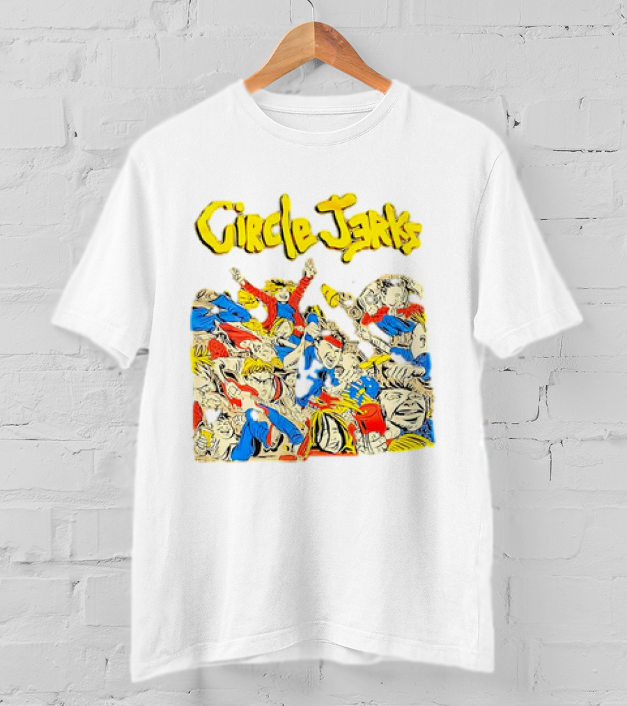 Circle Jerks Cartoon Energetic Crowd Scene With Vibrant Characters T-Shirt