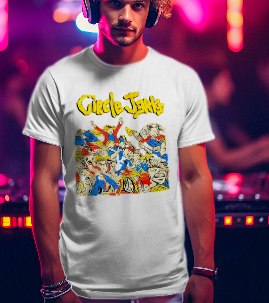 Circle Jerks Cartoon Energetic Crowd Scene With Vibrant Characters T-Shirt