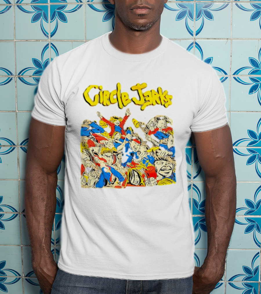 Circle Jerks Cartoon Energetic Crowd Scene With Vibrant Characters T-Shirt