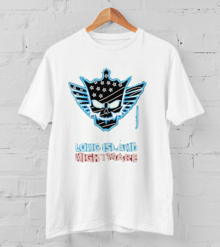 Long Island Nightmare Skull Stars Wings WWE T-Shirt