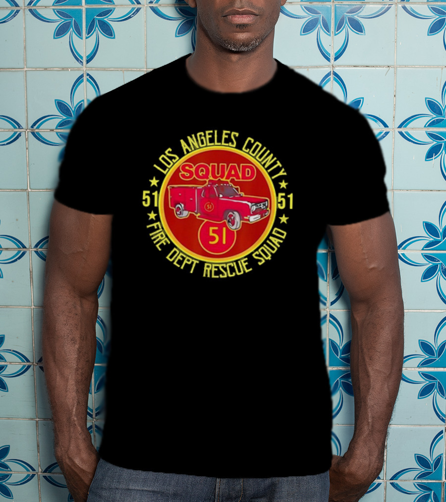 Los Angeles County Fire Dept Rescue Squad 51 Truck Emblem T-Shirt