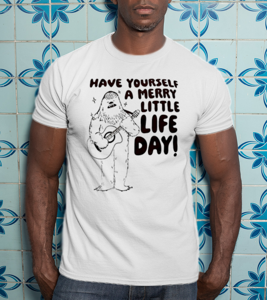 Bigfoot Have Yourself A Merry Little Life Day Playing Guitar T-Shirt