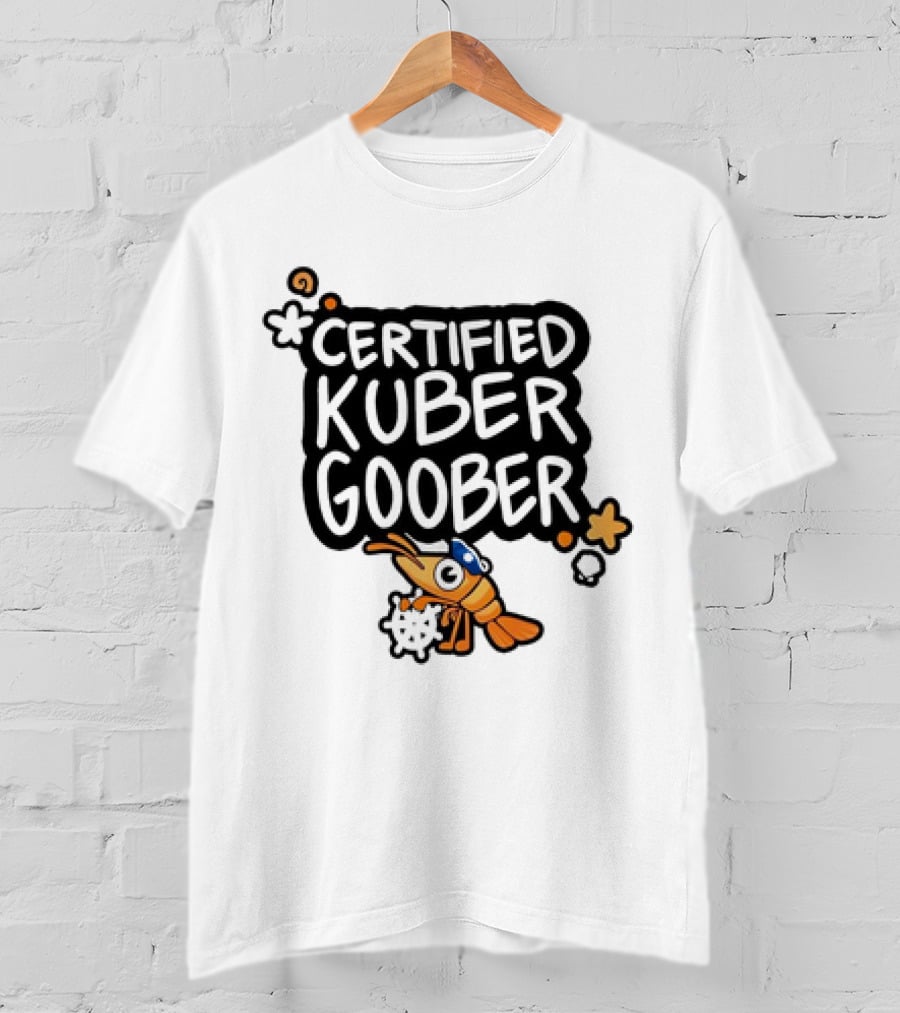 Certified Kuber Goober Kubernetes Shrimp Character With Clouds And Stars T-Shirt