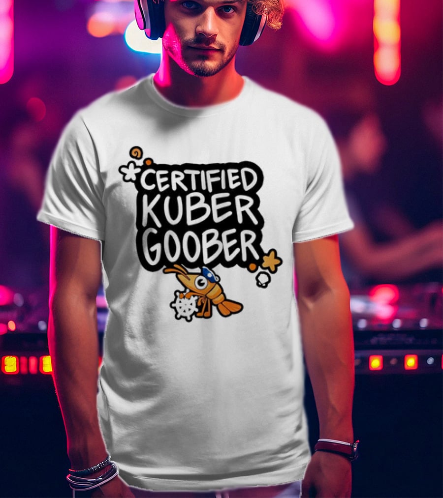 Certified Kuber Goober Kubernetes Shrimp Character With Clouds And Stars T-Shirt