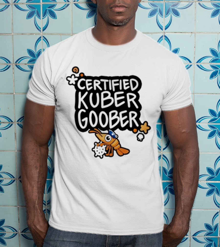 Certified Kuber Goober Kubernetes Shrimp Character With Clouds And Stars T-Shirt
